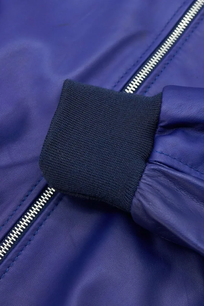 Uomo D'Arienzo 106 - Giubbotto bomber in pelle naturale blu elettrico colletto coreana