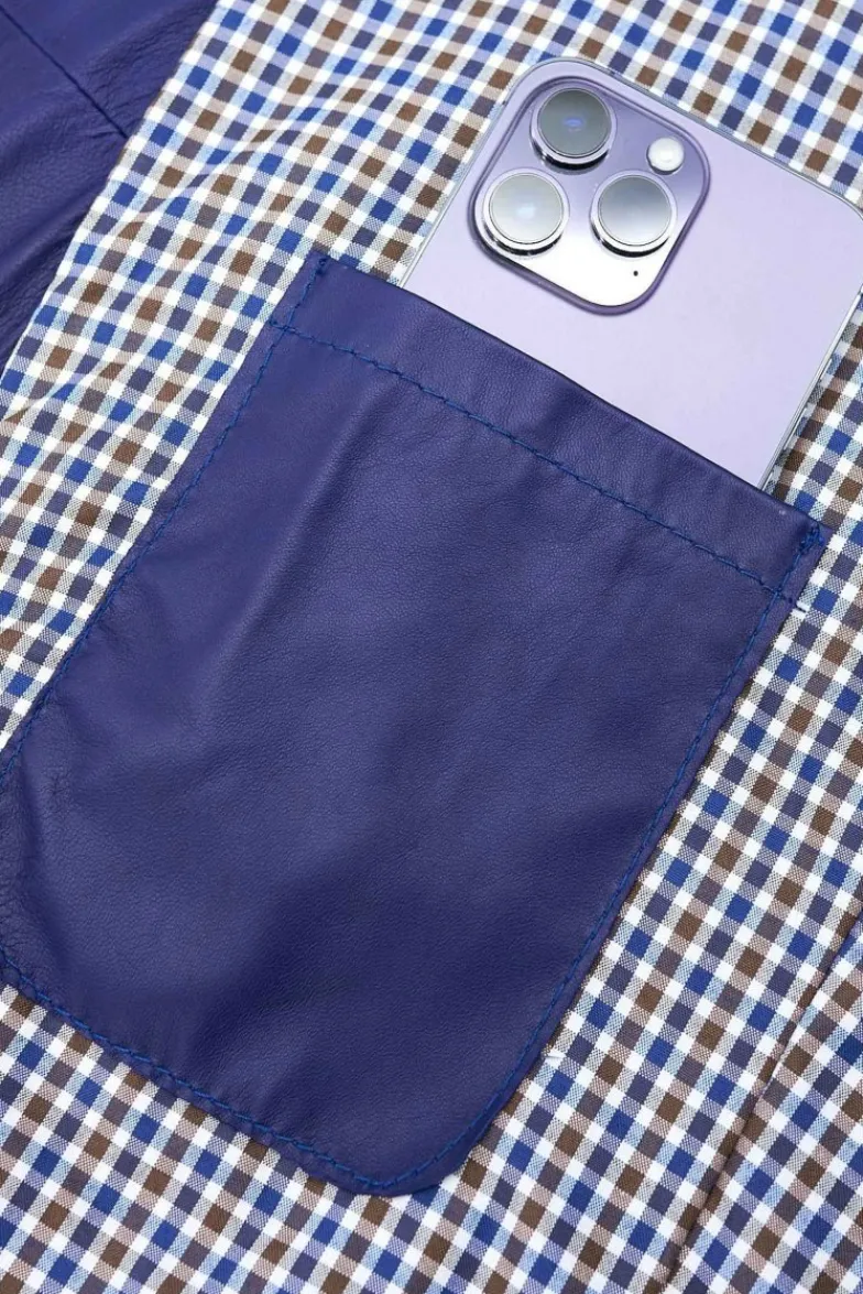 Uomo D'Arienzo 106 - Giubbotto bomber in pelle naturale blu elettrico colletto coreana