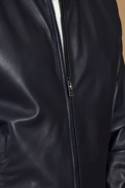Uomo D'Arienzo 106 - Giubbotto Bomber in pelle blu nappa effetto liscio