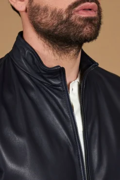 Uomo D'Arienzo 106 - Giubbotto Bomber in pelle blu nappa effetto liscio