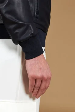 Uomo D'Arienzo 106 - Giubbotto Bomber in pelle blu nappa effetto liscio