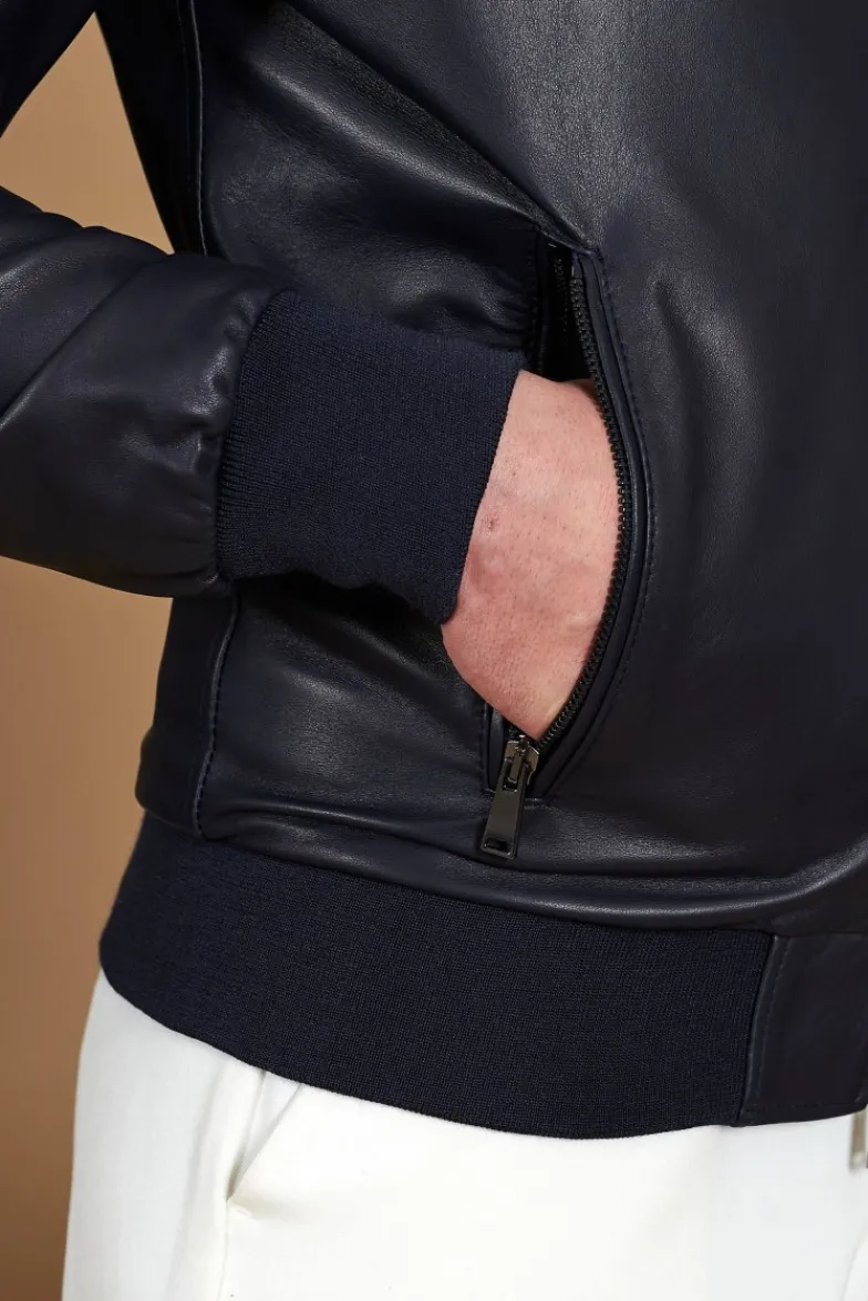 Uomo D'Arienzo 106 - Giubbotto Bomber in pelle blu nappa effetto liscio