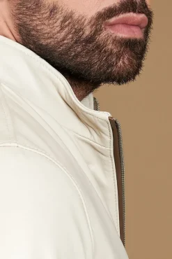 Uomo D'Arienzo 106 - Giubbotto bomber in pelle color crema con profili a contrasto fango