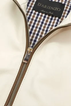 Uomo D'Arienzo 106 - Giubbotto bomber in pelle color crema con profili a contrasto fango