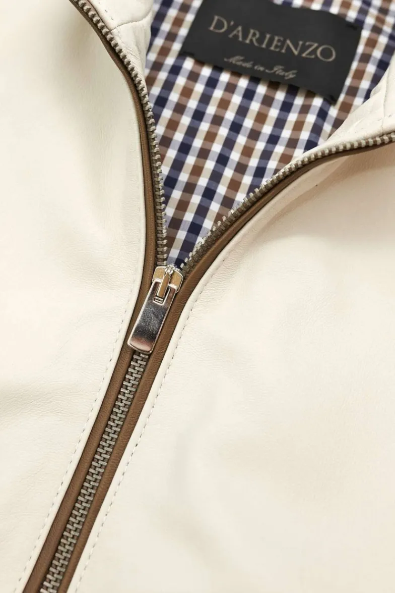 Uomo D'Arienzo 106 - Giubbotto bomber in pelle color crema con profili a contrasto fango