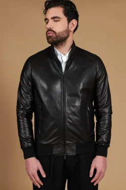 Uomo D'Arienzo 106 - Giubbotto bomber in pelle traforata colore nero elastico a tono