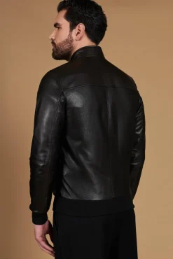 Uomo D'Arienzo 106 - Giubbotto bomber in pelle traforata colore nero elastico a tono