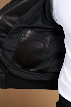 Uomo D'Arienzo 106 - Giubbotto bomber in pelle traforata colore nero elastico a tono