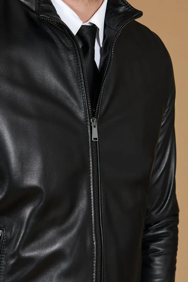Uomo D'Arienzo 106 - Giubbotto Bomber in pelle nera nappa effetto liscio