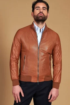 Uomo D'Arienzo 106 - Giubbotto bomber in pelle traforata colore cuoio elastico a tono