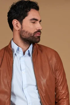 Uomo D'Arienzo 106 - Giubbotto bomber in pelle traforata colore cuoio elastico a tono