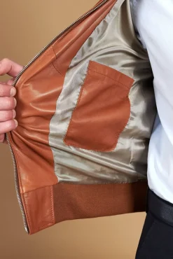 Uomo D'Arienzo 106 - Giubbotto bomber in pelle traforata colore cuoio elastico a tono