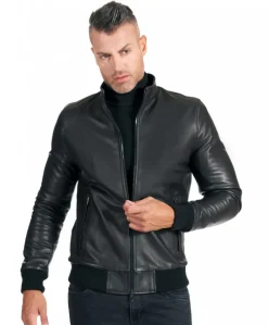 Uomo D'Arienzo 106 - Giubbotto Bomber in pelle nera nappa effetto liscio