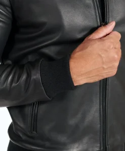 Uomo D'Arienzo 106 - Giubbotto Bomber in pelle nera nappa effetto liscio