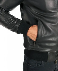 Uomo D'Arienzo 106 - Giubbotto Bomber in pelle nera nappa effetto liscio