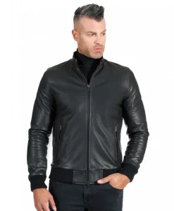 Uomo D'Arienzo 106 - Giubbotto Bomber in pelle nera nappa effetto liscio