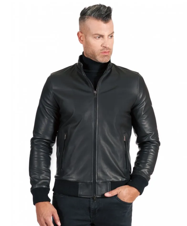 Uomo D'Arienzo 106 - Giubbotto Bomber in pelle nera nappa effetto liscio