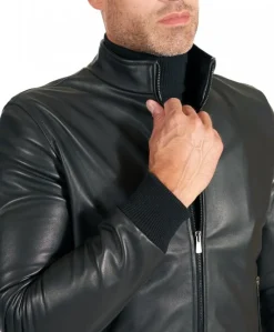 Uomo D'Arienzo 106 - Giubbotto Bomber in pelle nera nappa effetto liscio