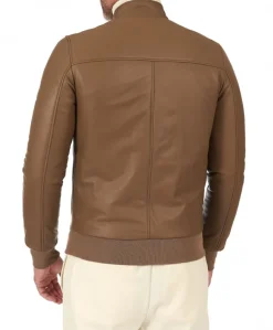 Uomo D'Arienzo 106 - Giubbotto bomber in pelle color fango con profili a contrasto