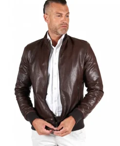 Uomo D'Arienzo 106 - Giubbotto Bomber in pelle testa di moro effetto vintage
