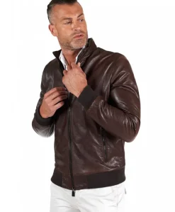 Uomo D'Arienzo 106 - Giubbotto Bomber in pelle testa di moro effetto vintage