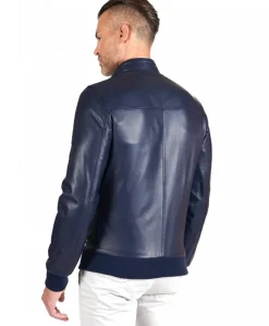 Uomo D'Arienzo 106 - Giubbotto Bomber in pelle blu nappa effetto liscio