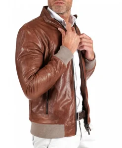 Uomo D'Arienzo 106 - Giubbotto Bomber in pelle color cuoio effetto vintage