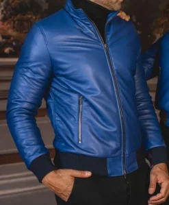 Uomo D'Arienzo 106 - Giubbotto Bomber in pelle bluette naturale effetto liscio