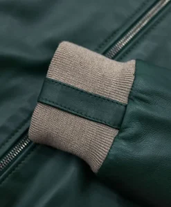 Uomo D'Arienzo 106 - Giubbotto bomber in pelle naturale verde lana a contrasto beige