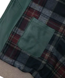 Uomo D'Arienzo 106 - Giubbotto bomber in pelle naturale verde lana a contrasto beige