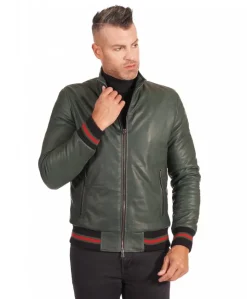 Uomo D'Arienzo 106 - Giubbotto Bomber in pelle naturale verde effetto vintage
