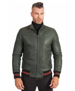 Uomo D'Arienzo 106 - Giubbotto Bomber in pelle naturale verde effetto vintage