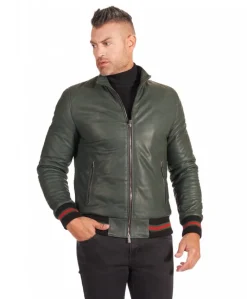 Uomo D'Arienzo 106 - Giubbotto Bomber in pelle naturale verde effetto vintage
