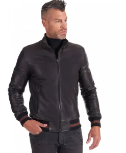 Uomo D'Arienzo 106 - Giubbotto Bomber in pelle nera nappa effetto liscio