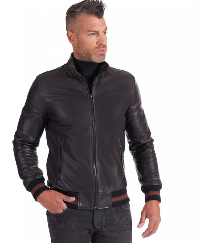 Uomo D'Arienzo 106 - Giubbotto Bomber in pelle nera nappa effetto liscio