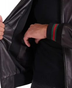 Uomo D'Arienzo 106 - Giubbotto Bomber in pelle nera nappa effetto liscio