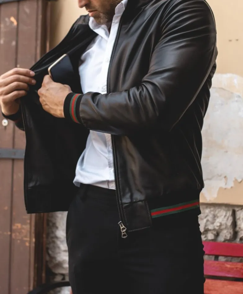 Uomo D'Arienzo 106 - Giubbotto Bomber in pelle nera nappa effetto liscio