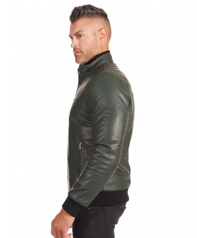Uomo D'Arienzo 106 - Giubbotto Bomber in pelle verde naturale effetto liscio