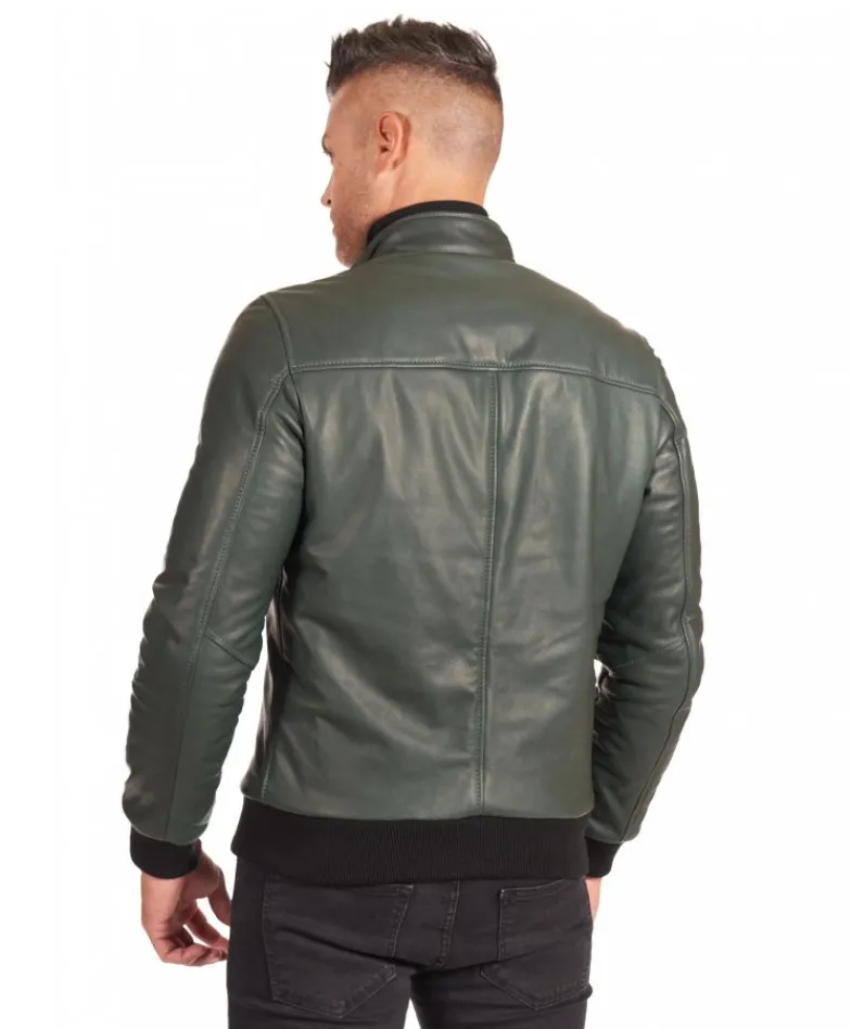 Uomo D'Arienzo 106 - Giubbotto Bomber in pelle verde naturale effetto liscio