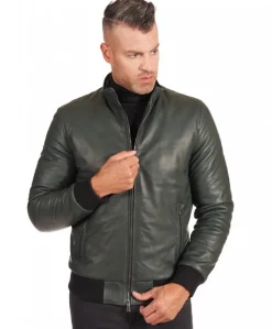 Uomo D'Arienzo 106 - Giubbotto Bomber in pelle verde naturale effetto liscio