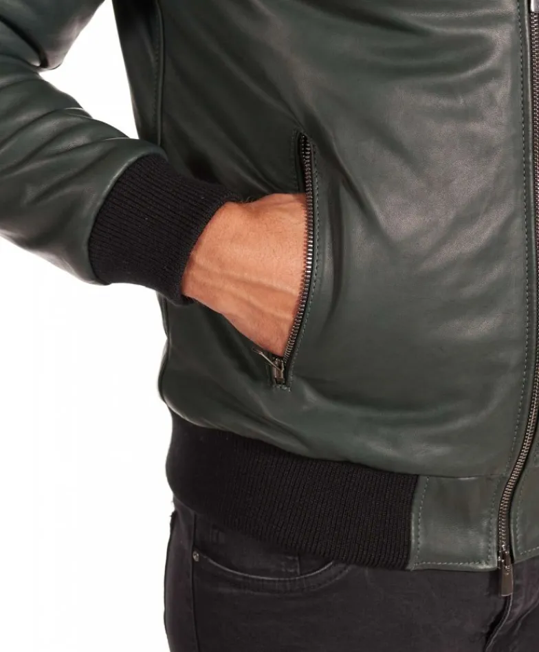 Uomo D'Arienzo 106 - Giubbotto Bomber in pelle verde naturale effetto liscio