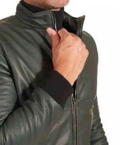 Uomo D'Arienzo 106 - Giubbotto Bomber in pelle verde naturale effetto liscio