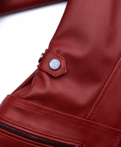 Donna D'Arienzo 627 - Parka in pelle rossa con cappuccio in pelliccia effetto liscio