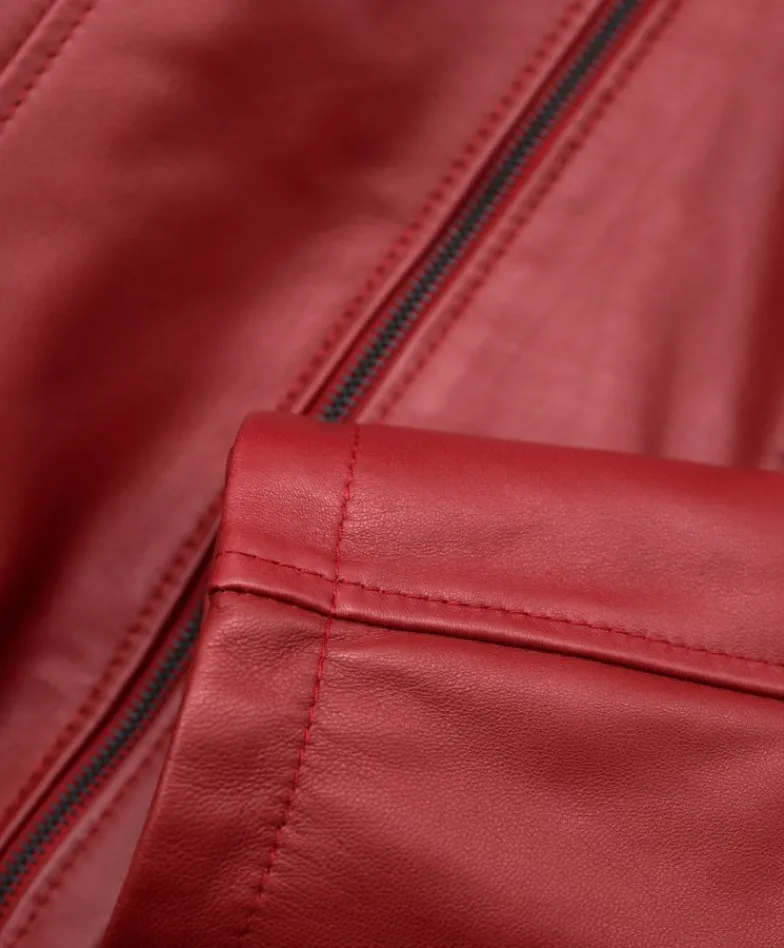 Donna D'Arienzo 627 - Parka in pelle rossa con cappuccio in pelliccia effetto liscio