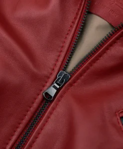 Donna D'Arienzo 627 - Parka in pelle rossa con cappuccio in pelliccia effetto liscio