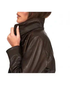 Donna D'Arienzo 627 - Parka in pelle testa di moro con cappuccio in pelliccia effetto liscio