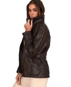 Donna D'Arienzo 627 - Parka in pelle testa di moro con cappuccio in pelliccia effetto liscio