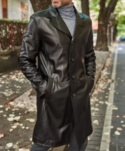 Uomo D'Arienzo 032 matrix - Cappotto in pelle nera lungo stile matrix nappa effetto liscio