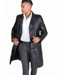 Uomo D'Arienzo 032 matrix - Cappotto in pelle nera lungo stile matrix nappa effetto liscio