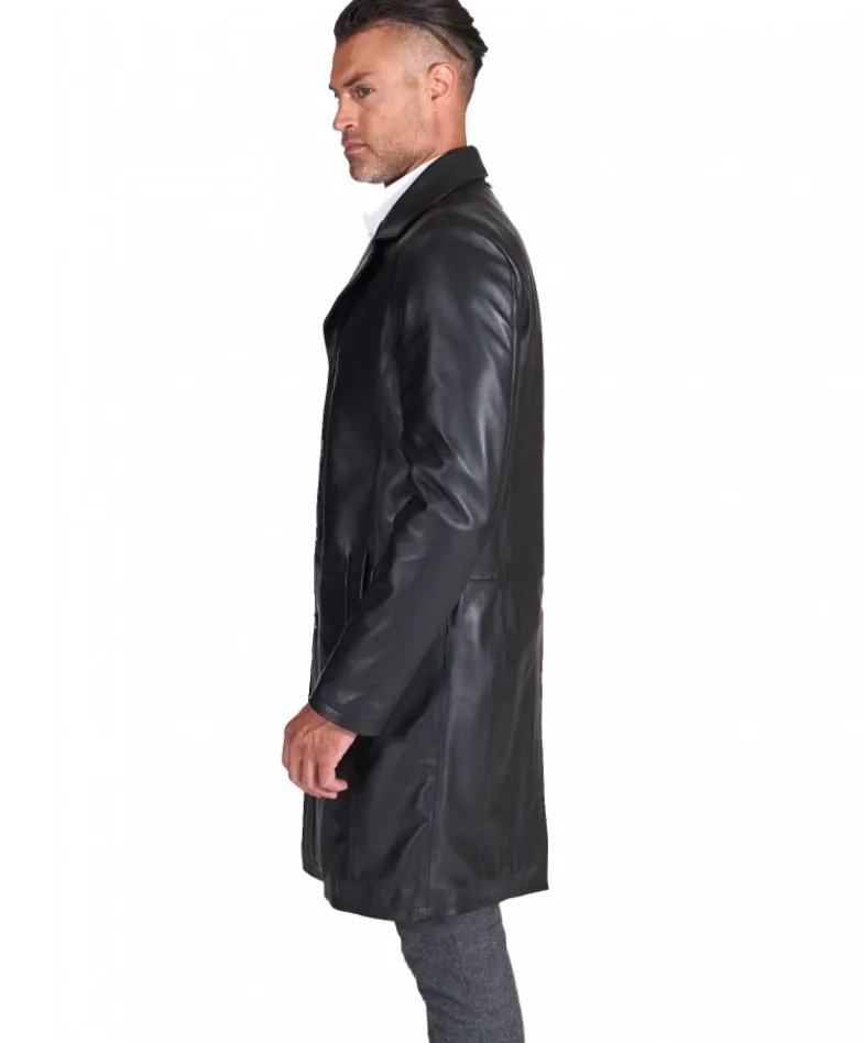 Uomo D'Arienzo 032 matrix - Cappotto in pelle nera lungo stile matrix nappa effetto liscio